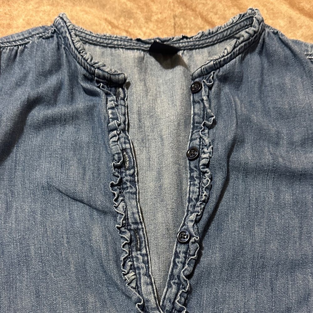 GAP Girl’s Long Sleeve Jean Dress Ruffle Button Down Size Small - Picture 3 of 9